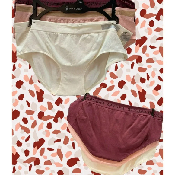Spyder XL Maroon-Cream-Coral Logo Waistband Stretch Comfort Hipster Panties 3-Pk - Picture 1 of 5